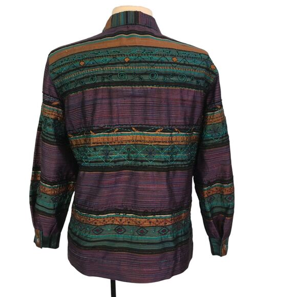Chico's Design Womens Purple Silk Boho Embroidered‎ Beaded Top, Blazer, Jacket 1 - Picture 6 of 9
